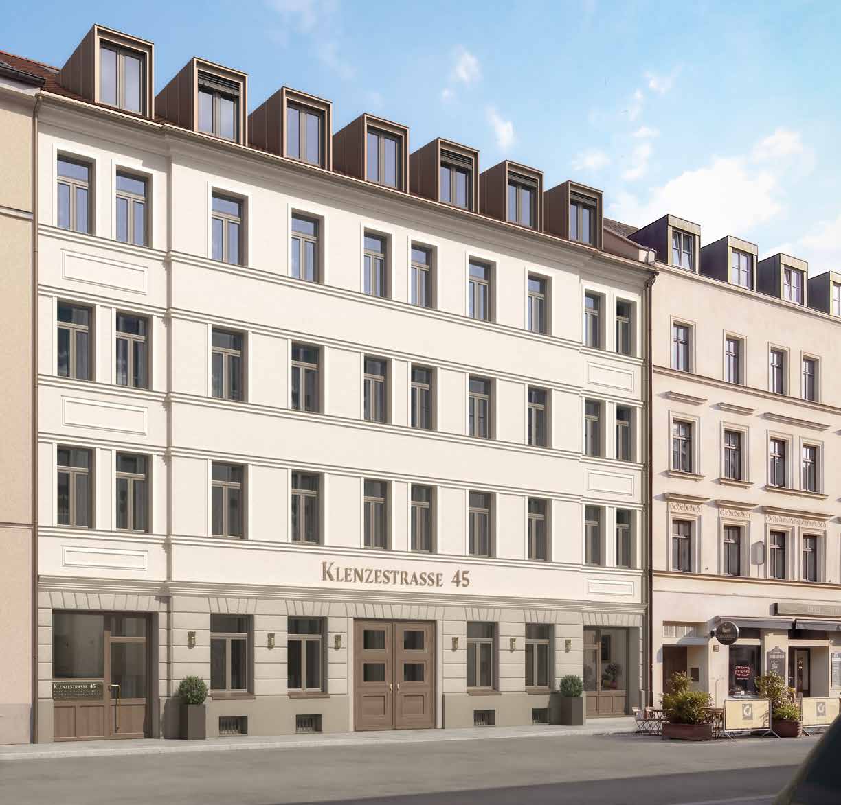 Straßenansicht des sanierten Vordergebäudes von vorne